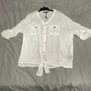 Blouse - white sheer button down top with v neck